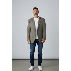 Joseph Abboud Sport Coat Blazer 48L Silk Linen Houndstooth Brown Classic